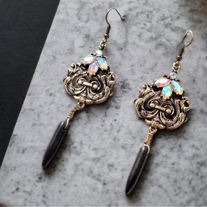 Statement Earrings Rhinestone Real Howlite Stone